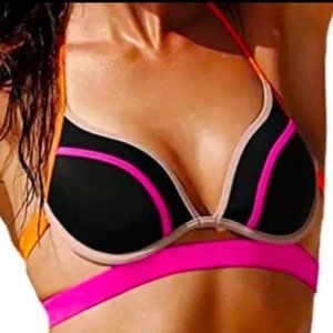 Victoria's Secret Black, Pink, & Orange The Hottie Halter Push Up Bikini Top